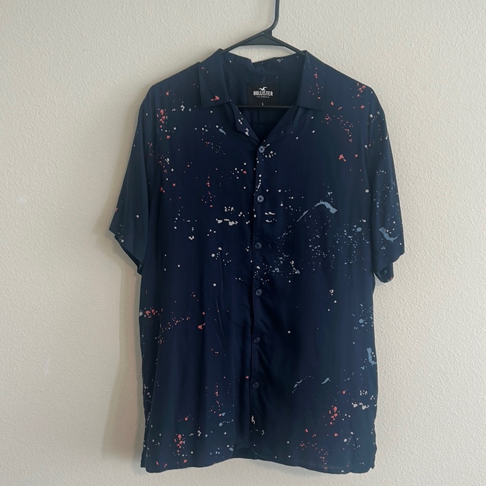 Dress casual short sleeve button down, size L, 100% viscose